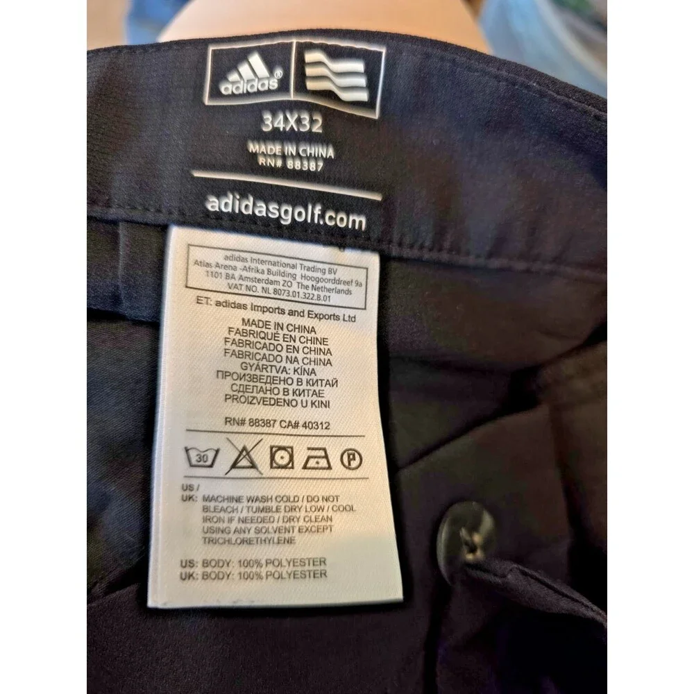 Adidas Golf Pants Mens 34x32 Black Lightweight Flat Front Travel Pants